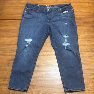 Levi's Distressed Ankle Jeans in Dark Blue